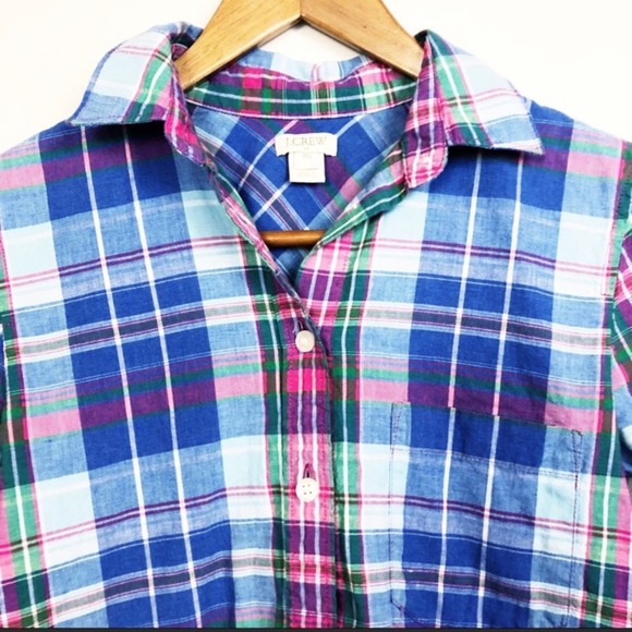 J. Crew Boyfriend Plaid Flannel Button Down Shirt Blue Pink Women's Size XXS - Picture 4 of 9